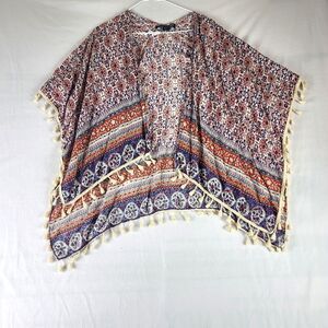 Sylvia Alexander printed shawl with decorative fringe, Size: One Size Fits Most